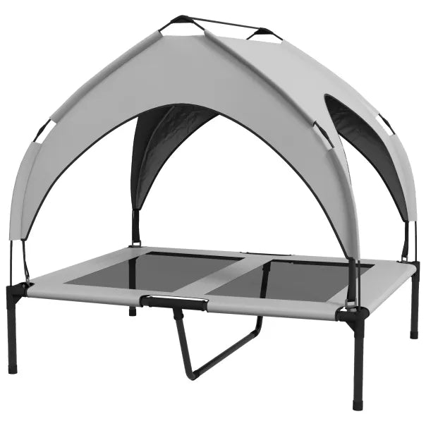 PawHut Cama elevada para perros de exterior con techo – Gris claro, transpirable