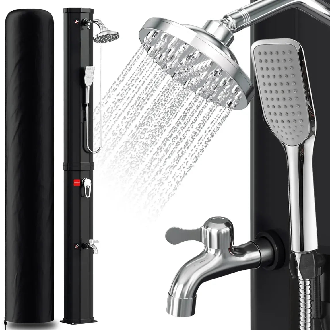 Sonnewelt Ducha solar de jardín 60 L con funda protectora y ducha de mano