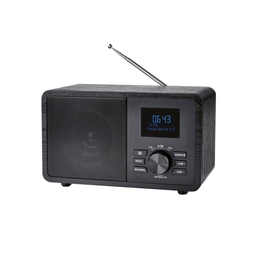 SILVERCREST Radio DAB+/Bluetooth efecto madera, negra – Artículo de segunda selección, muy buen estado