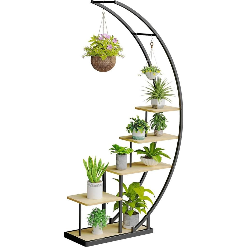 Ribelli Soporte para plantas de metal de 5 niveles, forma de media luna, marrón – Artículo de segunda selección, como nuevo