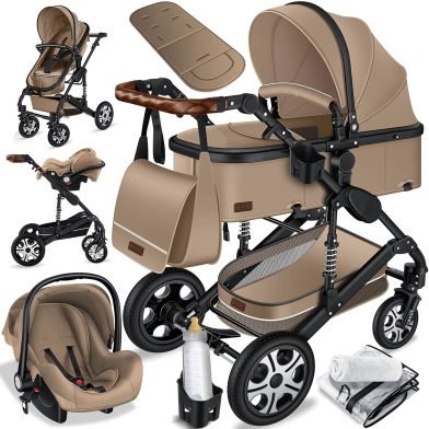 KESSER Loops Cochecito combinado 3 en 1 – Capazo, asiento deportivo y portabebés ECE R129, ruedas macizas, bolsa cambiador, funda de lluvia,…