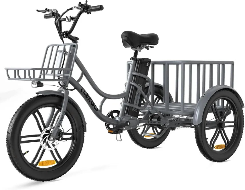 ELEKGo EGO03 Triciclo de carga eléctrico 500 W, 48 V 18 Ah, pantalla LCD, neumáticos 20 × 3,0 pulgadas