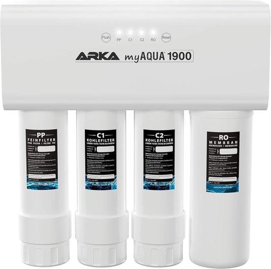ARKA myAQUA 1900 Sistema de ósmosis inversa 1900 L/día – Filtración y descalcificación, elimina hasta el 99 % de sales, contaminantes y bacterias,…