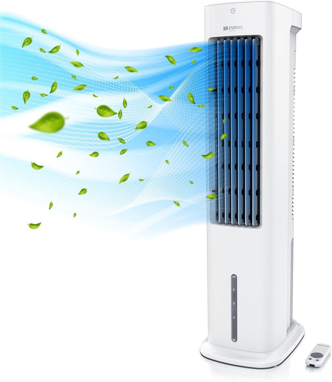 Brandson Enfriador de aire por agua 5 en 1 – Evaporativo, humidificador, ventilador y purificador, sin tubo, ganador 2025, silencioso, depósito 5 L