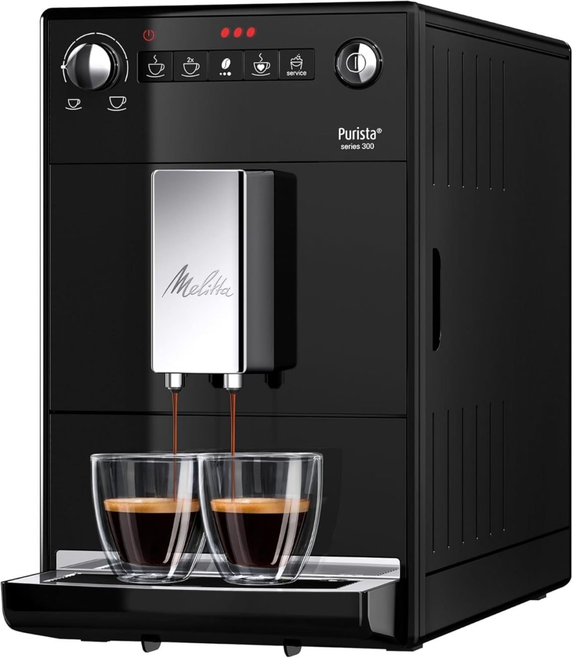 Melitta Purista Cafetera automática – Función de café favorito, molinillo, intensidad regulable en 3 niveles, café y espresso, negro