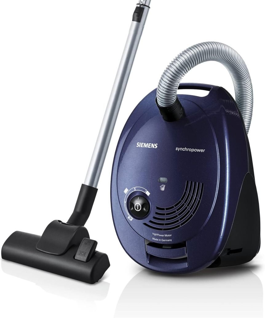 Siemens synchropower VS06A111 Aspirador con bolsa – 600 W, filtro higiénico, suelos duros y alfombras, azul