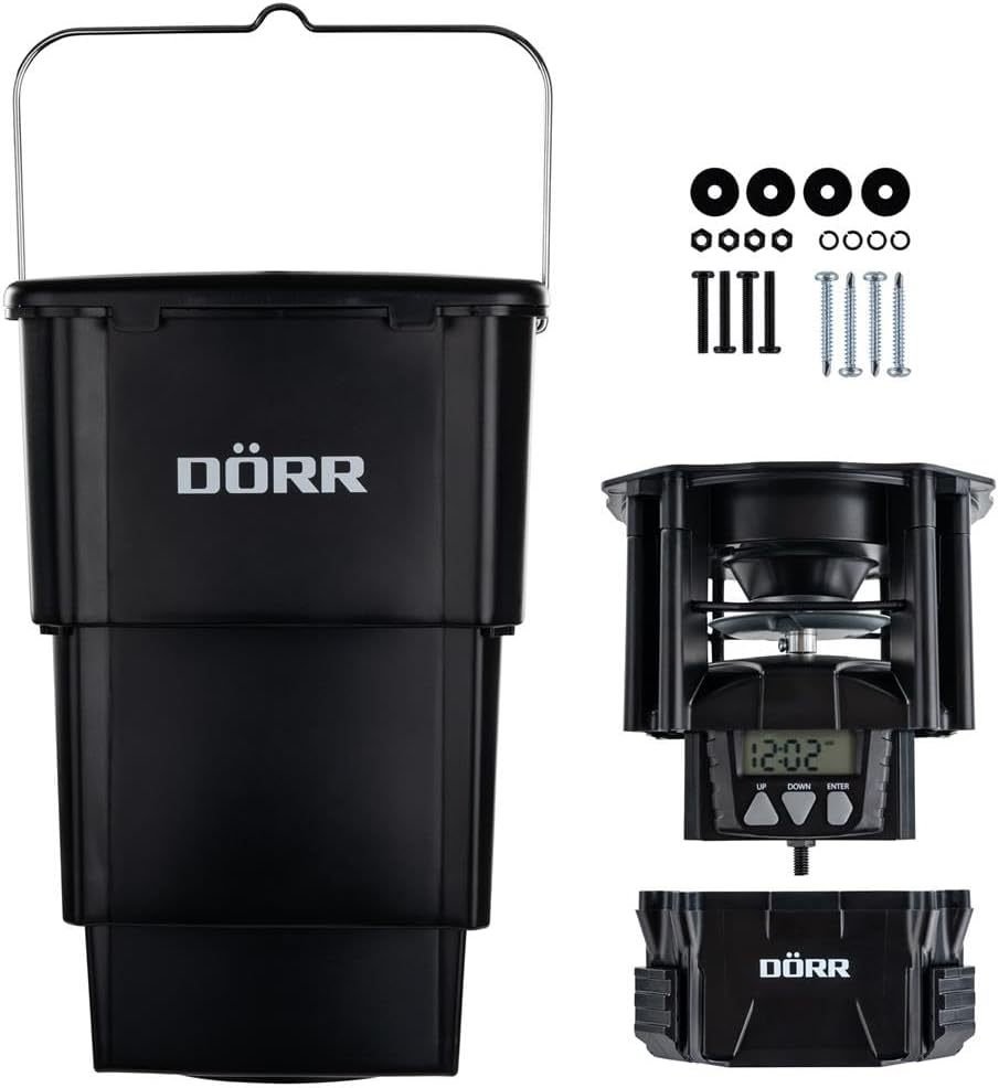 DÖRR Dispensador de alimento Compact – 4 horarios, para animales salvajes y peces, manejo sencillo, diferentes alimentos, recipiente incluido