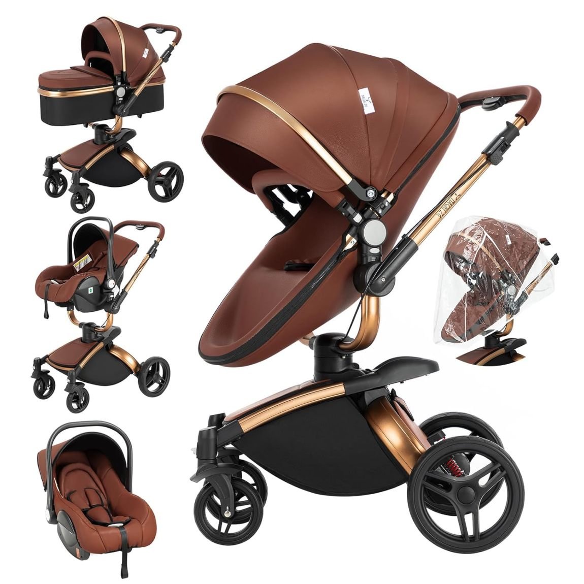 Cochecito combinado 3 en 1 con sistema de viaje – Capazo alto, cochecito reclinable, plegable, para recién nacido, modelo 906 blanco