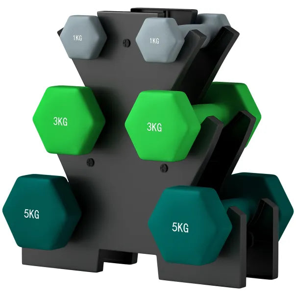 SPORTNOW Juego de 6 mancuernas con soporte – De 1 a 5 kg