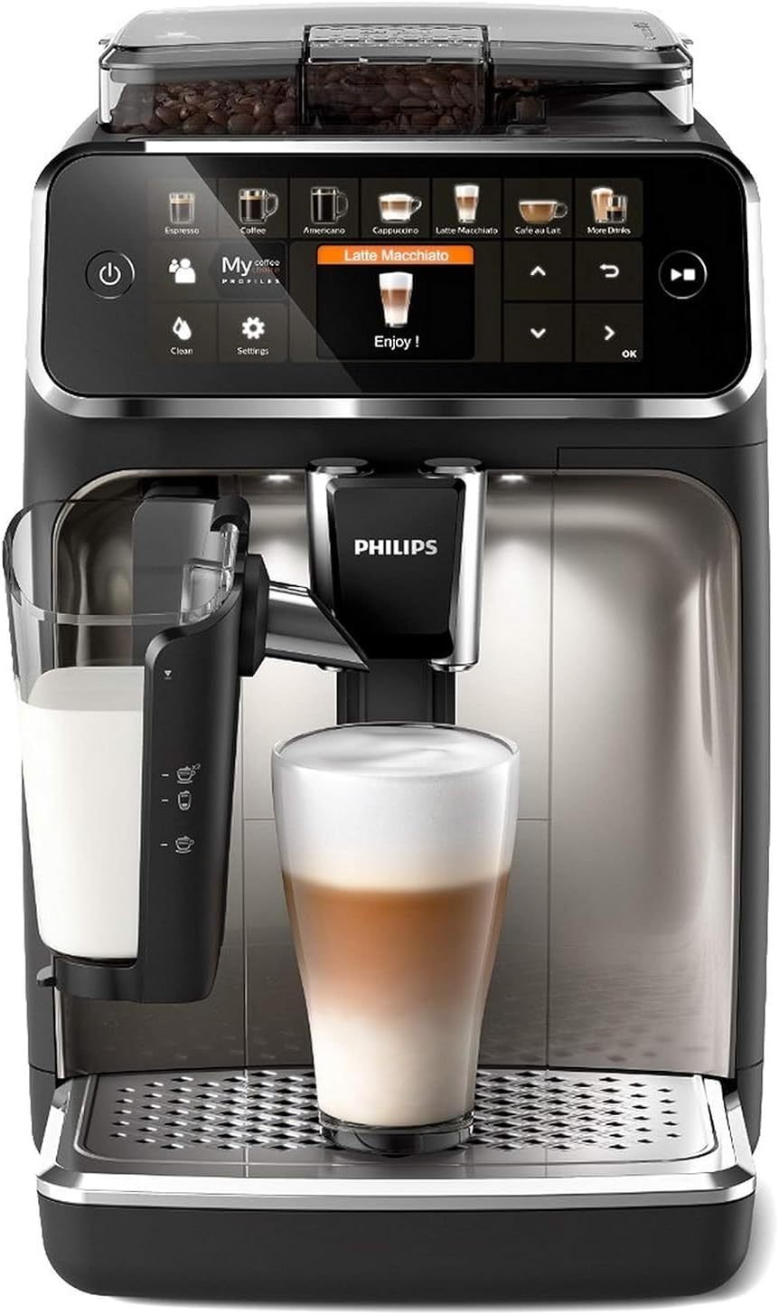 Philips Serie 5400 Cafetera automática – Sistema LatteGo, 12 especialidades, pantalla intuitiva, 4 perfiles de usuario, cromo (EP5447/90)