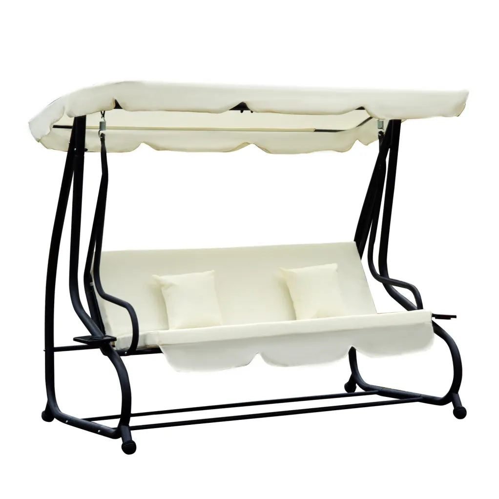 Outsunny Balancín de jardín de 3 plazas convertible en cama – Protección UV, blanco crema