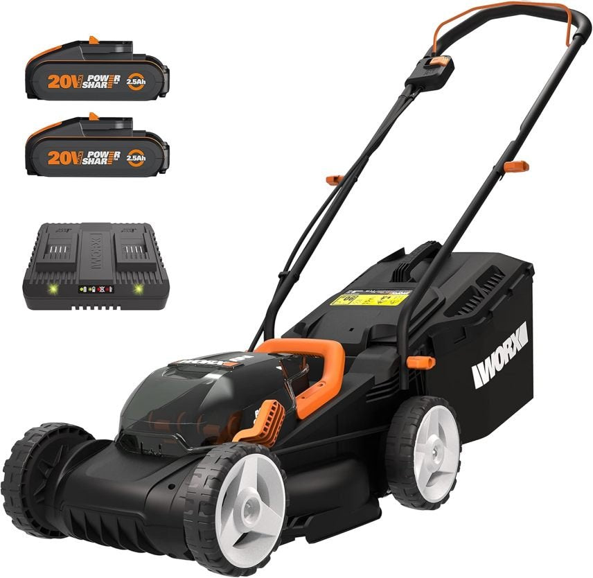 Worx Nitro WG779E Cortacésped inalámbrico 34 cm – 40 V PowerShare PRO, 2 baterías 2,5 Ah y cargador incluidos