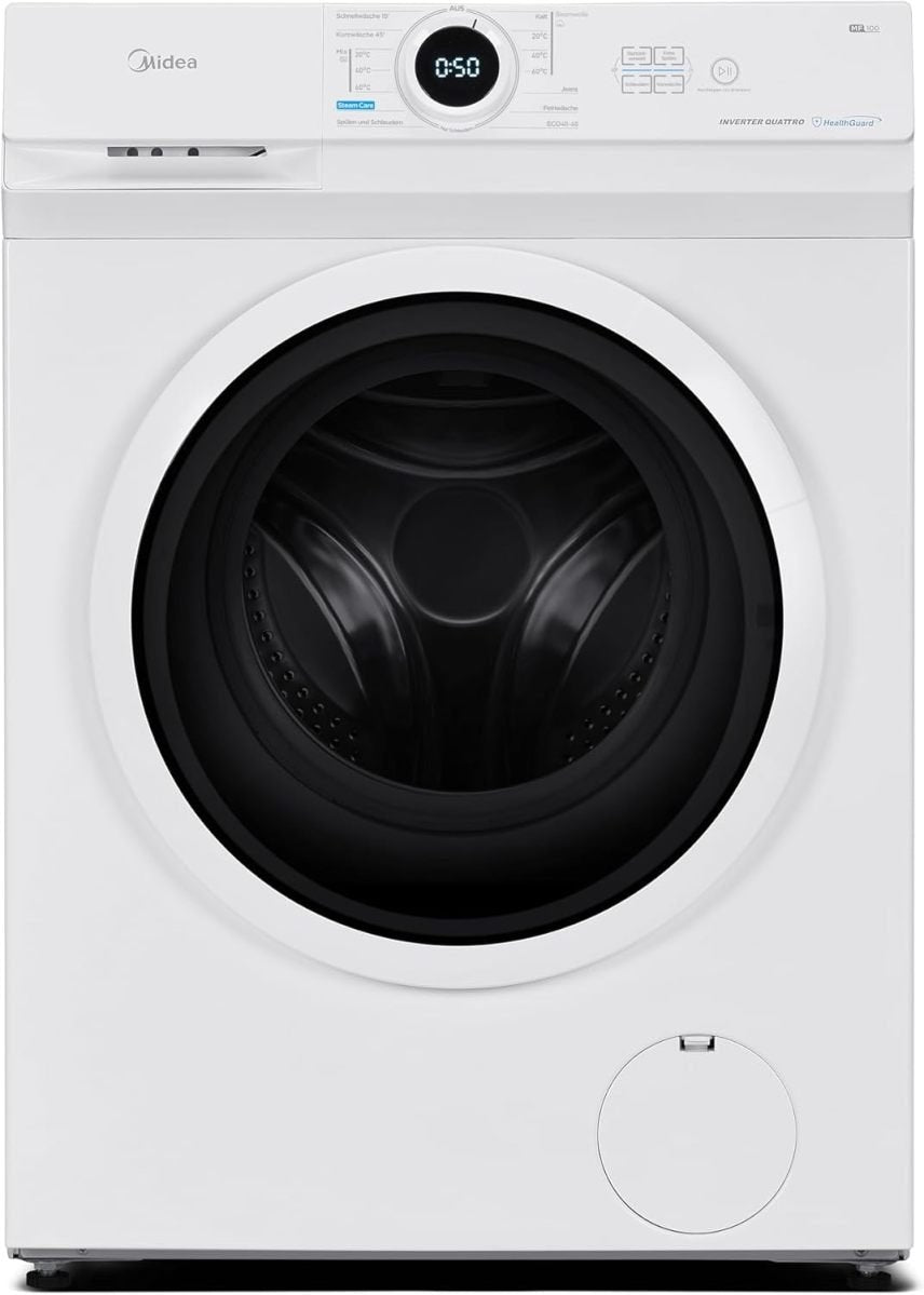 Midea MF10EW80B Lavadora 8 kg, 1400 rpm, clase A – Motor Inverter Quattro, vapor, tambor grande, diseño slim, añadir prendas, seguridad infantil,…