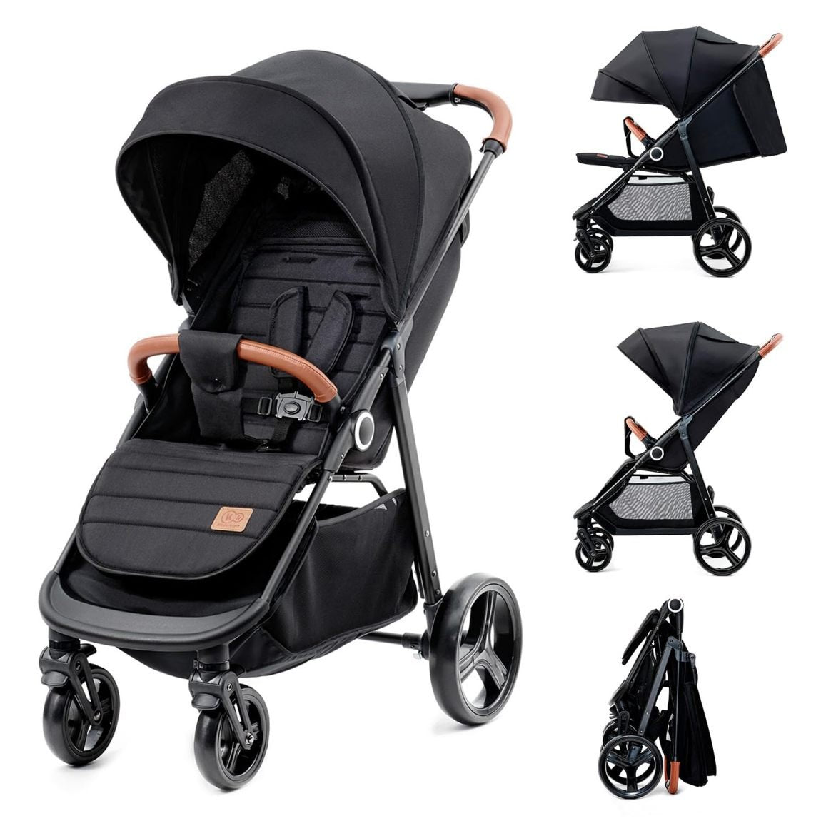 Kinderkraft GRANDE PLUS Cochecito desde el nacimiento hasta 22 kg – Plegado con una mano, posición tumbada, gran capota con ventana, 4 ruedas con…