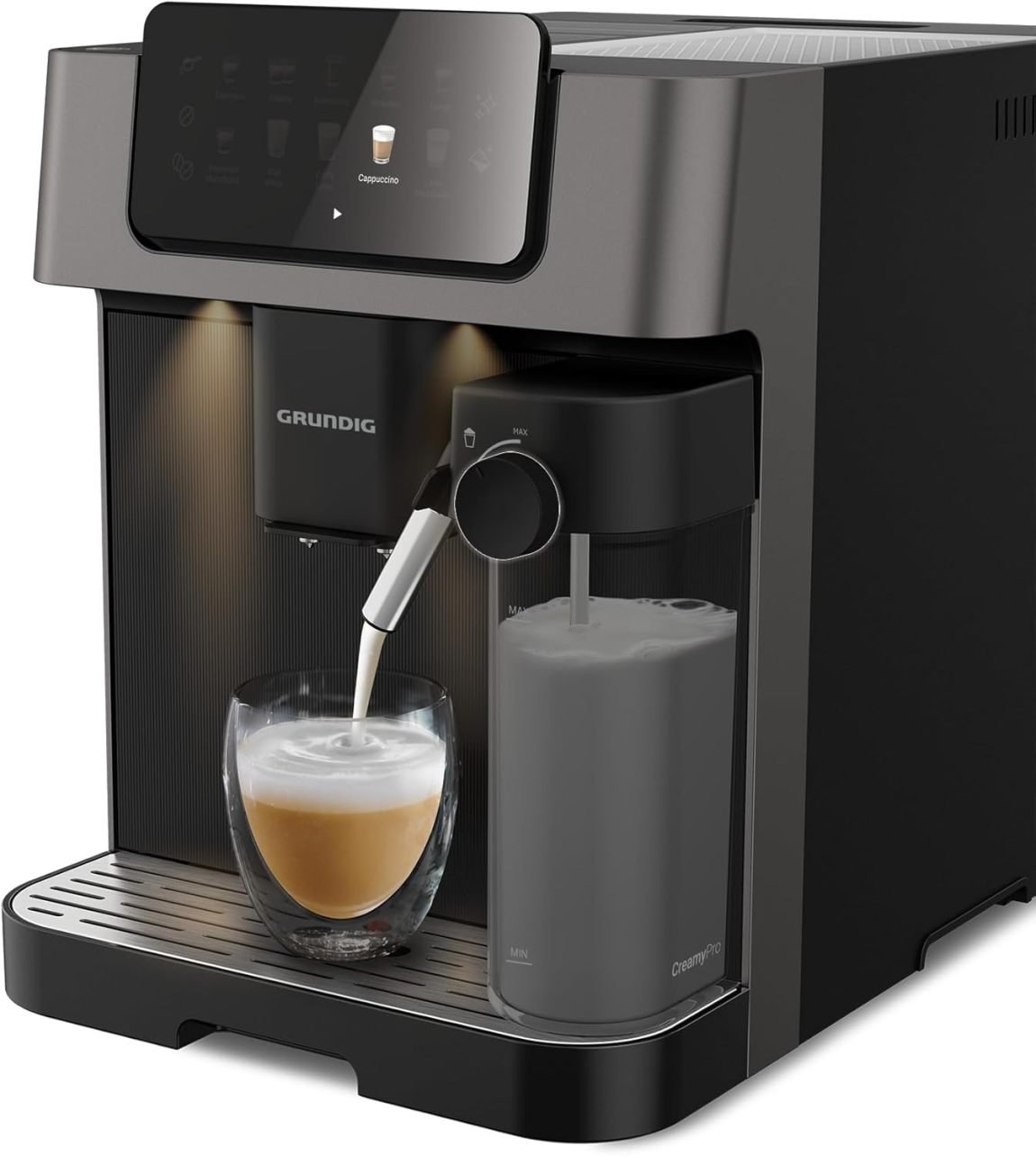 GRUNDIG KVA 7230 Cafetera automática – 10 especialidades, 13 niveles de molienda, depósito de leche, 1350 W, bomba de 19 bar, doble boquilla,…