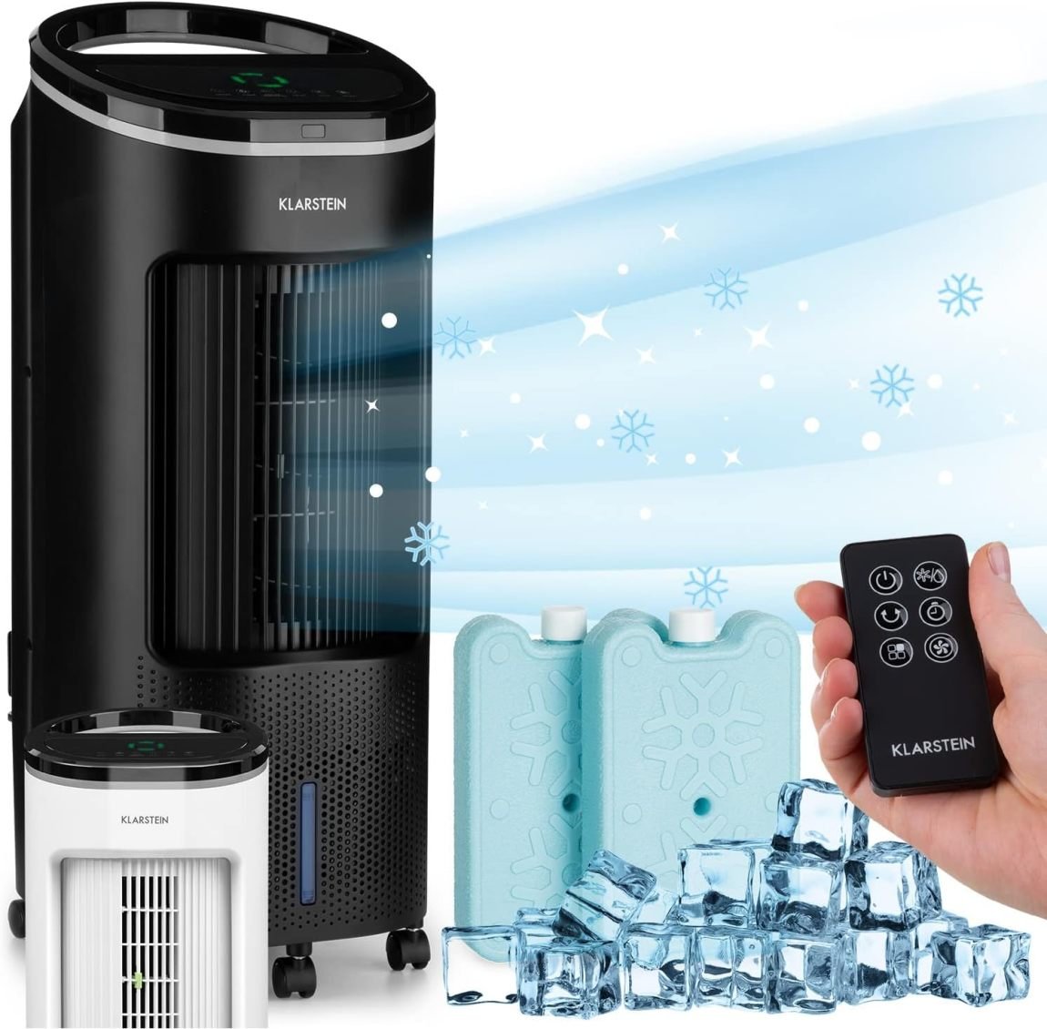 Klarstein Enfriador de aire 4 en 1 por agua – Silencioso, humidificador, ventilador, modo noche, depósito 7 L, 65 W, caudal 330 m³/h