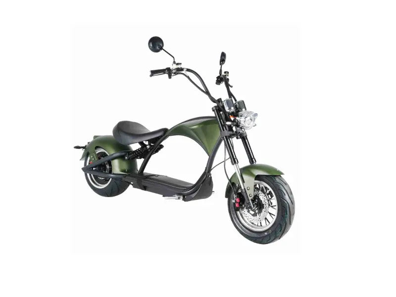 Mangosteen M1P Chopper eléctrico verde mate – Motor sin escobillas 2000 W, velocidad máxima 60 km/h