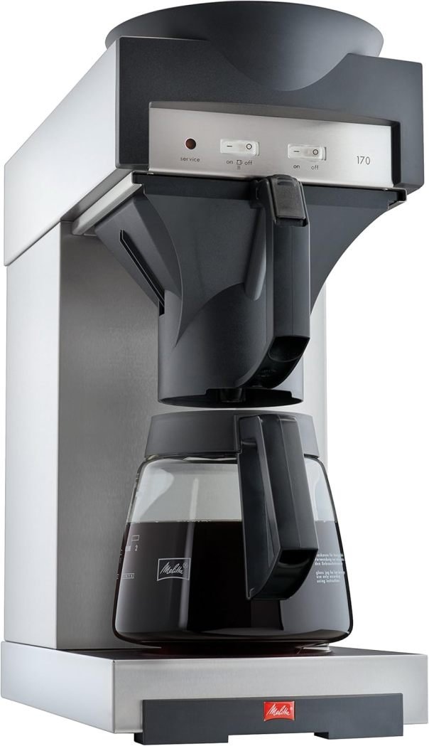 Melitta 20348 Cafetera de filtro con jarra de vidrio 1,8 L y placa calefactora – Inox/negro