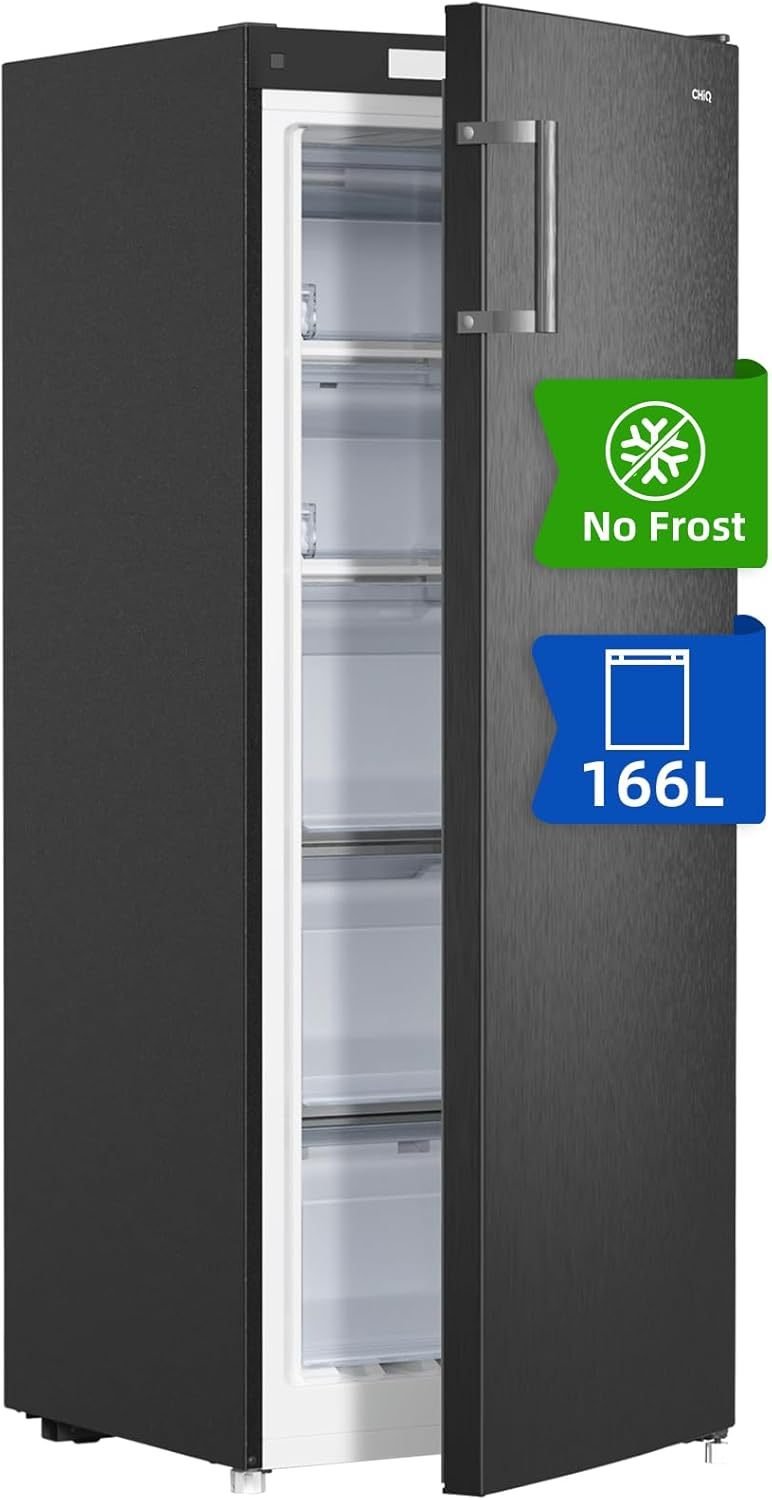 CHiQ FSD166NE4E Congelador vertical 166 L – No Frost, puerta reversible, inox negro, altura 144 cm