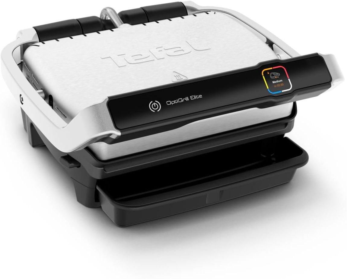 Tefal OptiGrill Elite GC750D16 Grill de contacto – 12 programas, pantalla digital con nivel de cocción, placas extraíbles, inox