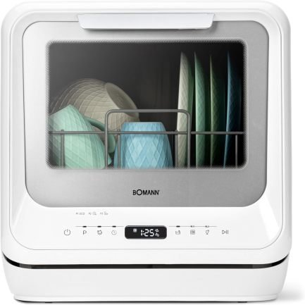 Bomann Mini lavavajillas de sobremesa TSG 5701 – Depósito 5 L, utilizable sin toma de agua, 5 programas, inicio diferido 1–24 h
