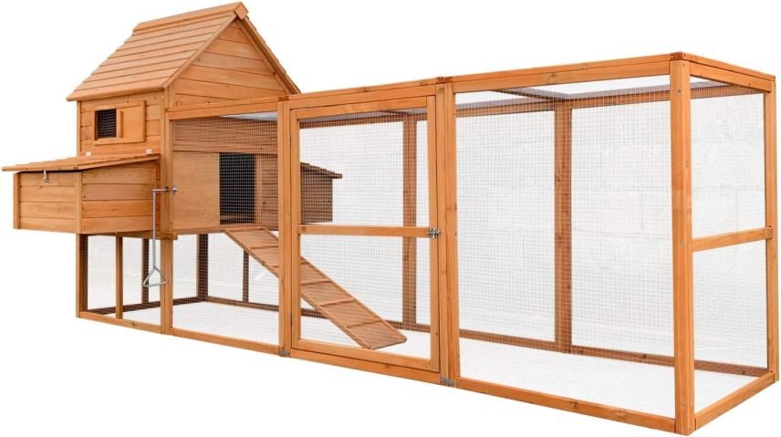 Wiltec Gallinero de madera marrón 3100 × 1500 × 1500 mm – Recinto, nidales, refugio, malla y bandeja galvanizada para excrementos