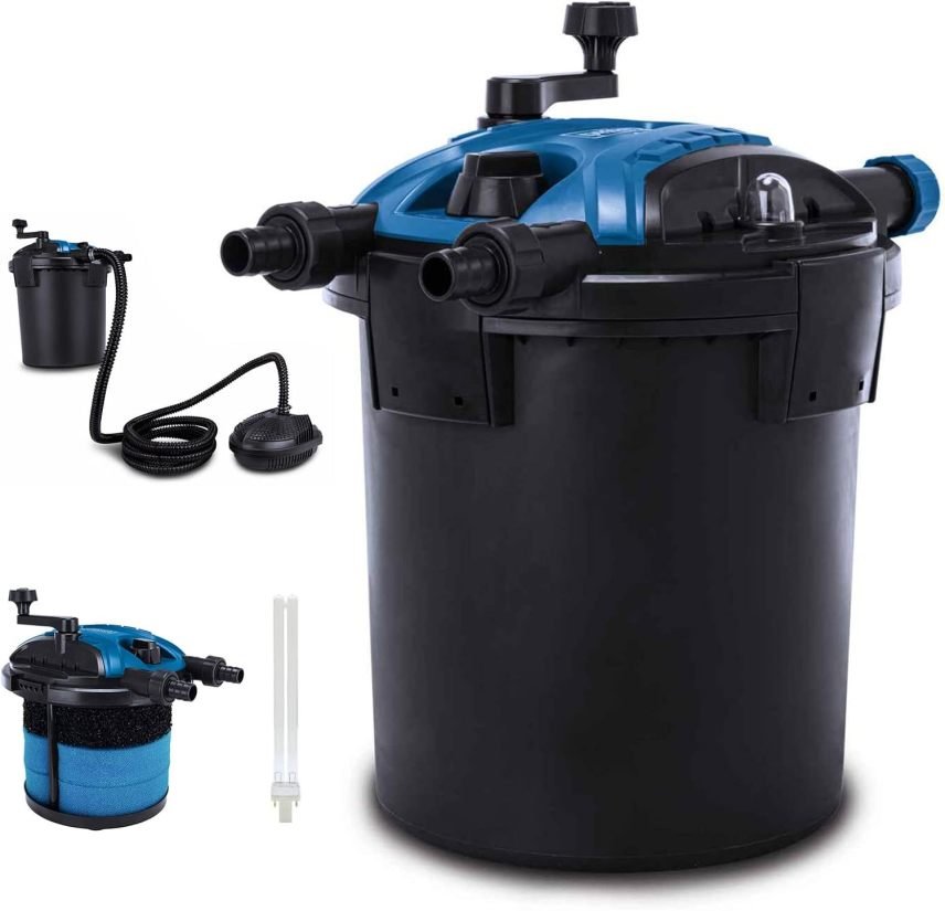Scheppach PFS8000 Kit filtro a presión para estanque – Hasta 8.000 L – Caudal 4.000 L/h – Clarificador UV-C 11 W con Spin Clean