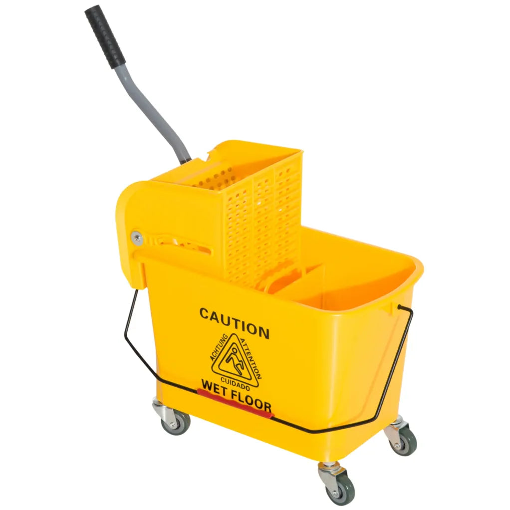 HOMCOM Cubo de limpieza de 2 compartimentos con escurridor y ruedas