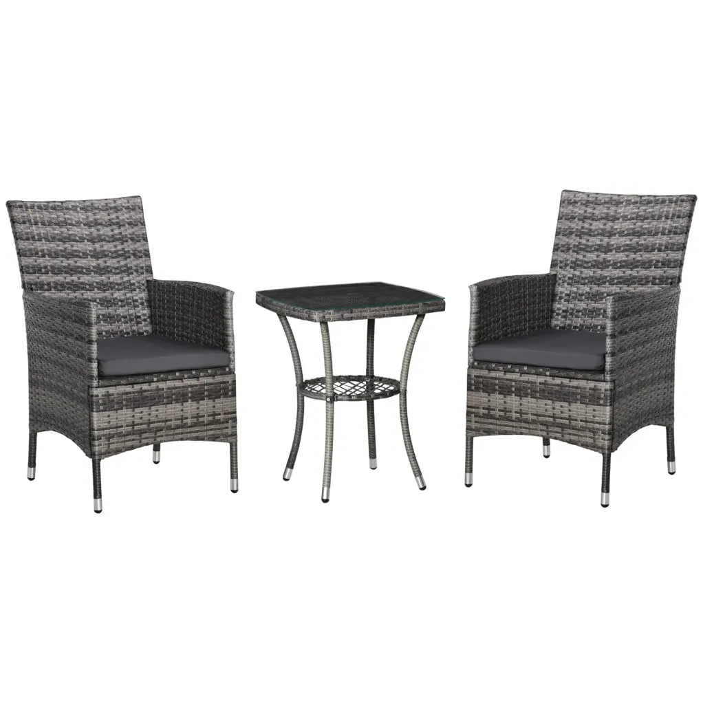 Outsunny Conjunto de balcón de 3 piezas con cojines y tablero de vidrio