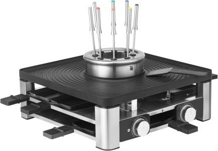 WMF Lumero Estación Gourmet 3 en 1 para 8 personas – Raclette/fondue, temperatura regulable, iluminación, 1800 W, compacta