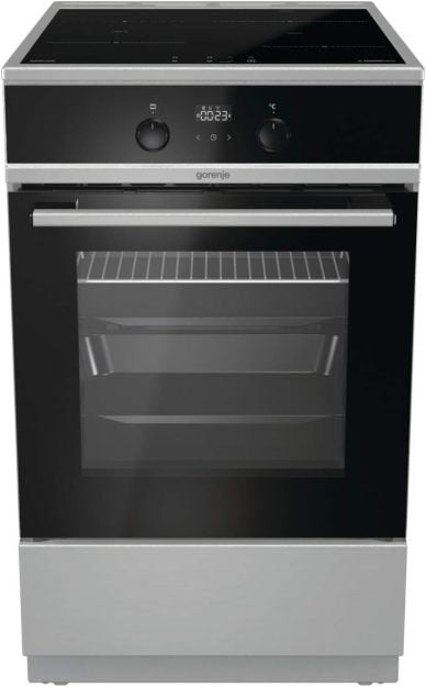 Gorenje GEIT5C61SPG Cocina de inducción de libre instalación 50 cm, horno 70 L – Plata, PerfectGrill, AirFry, FrozenBake, modo pizza 300 °C, AquaClean