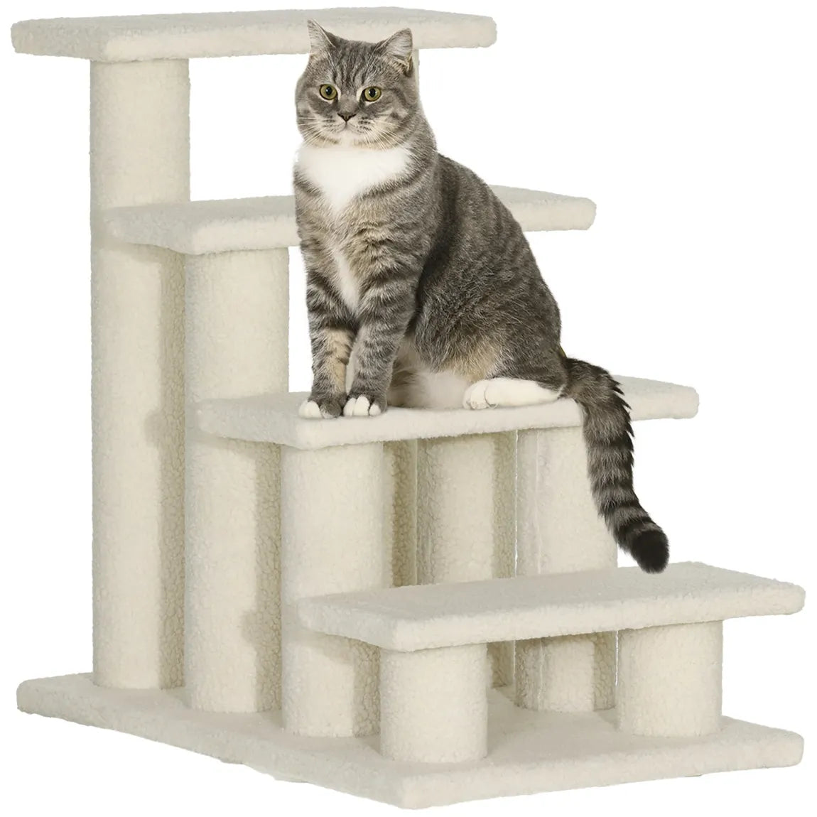 PawHut Escalera para gatos de 4 peldaños – Ayuda para animales mayores