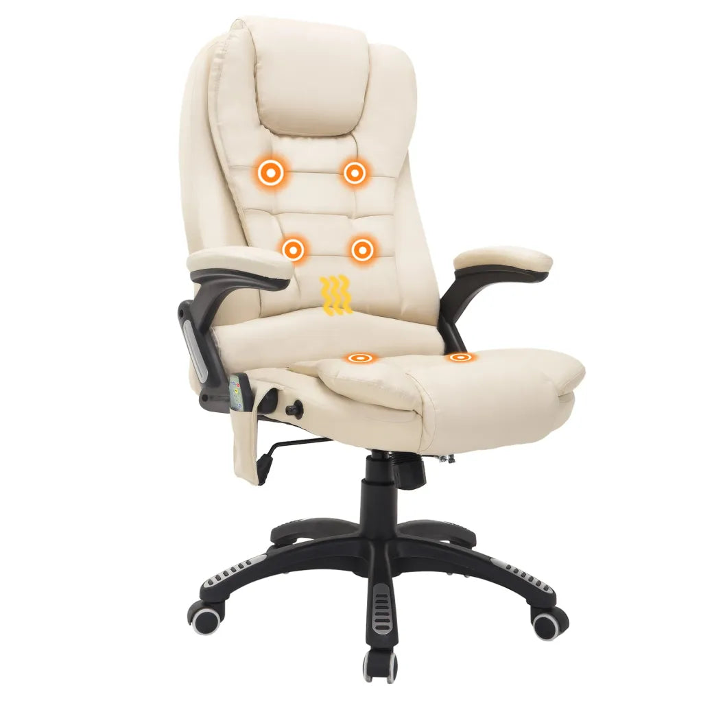HOMCOM Sillón de oficina ejecutivo con masaje, regulable en altura – Blanco crema