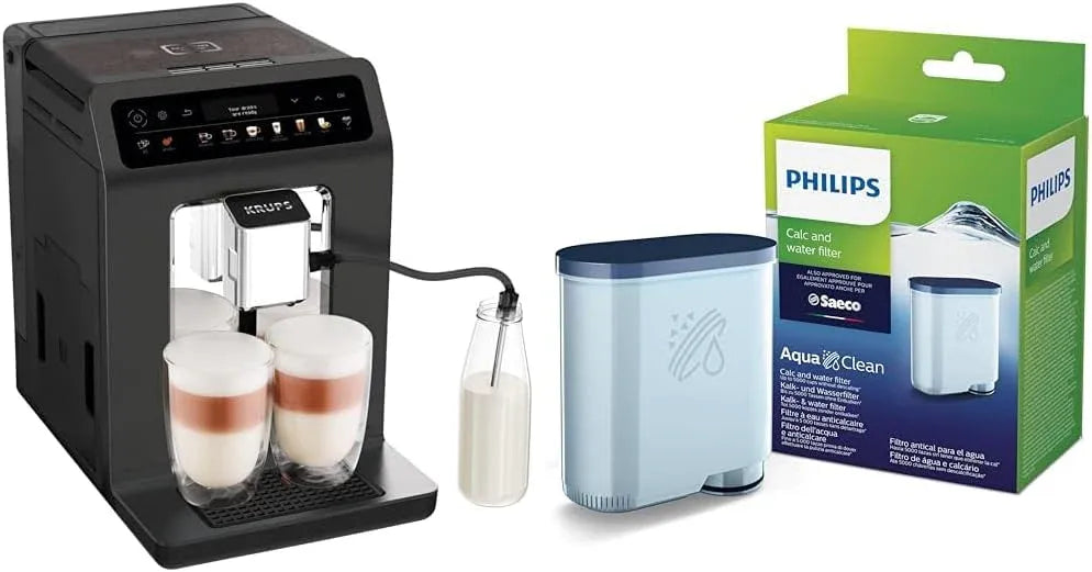 Krups Evidence One Cafetera automática EA895N10 – Tubo de leche, 12 bebidas, función 2 tazas, pantalla a color, certificada TÜV, negro