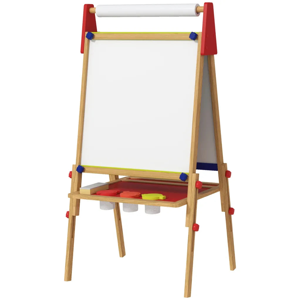 AIYAPLAY Pizarra infantil 3 en 1 regulable en altura – Madera natural