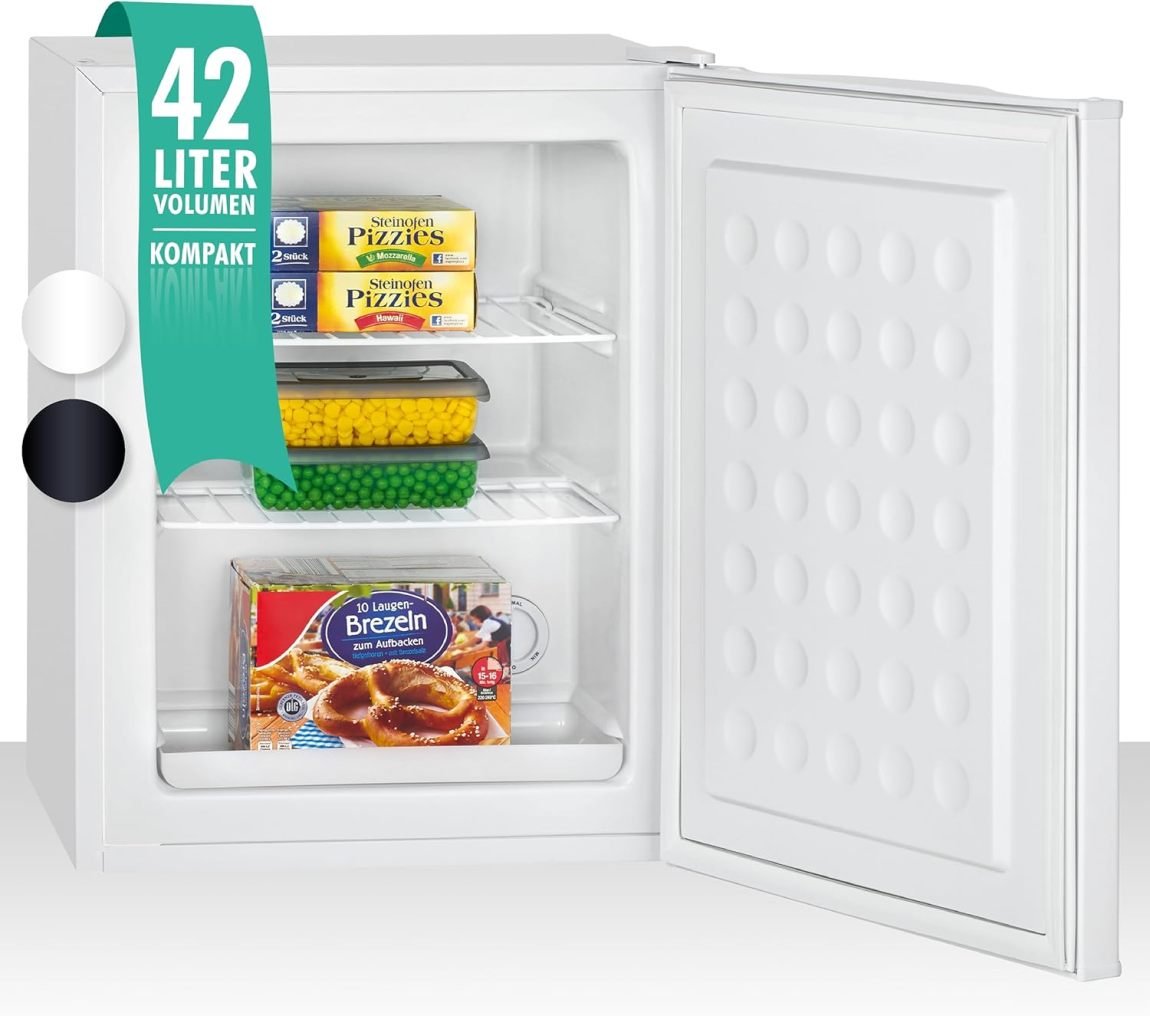 Bomann Congelador compacto 42 L – 2 estantes de rejilla extraíbles – Puerta reversible y termostato de ajuste continuo – GB 7236 negro