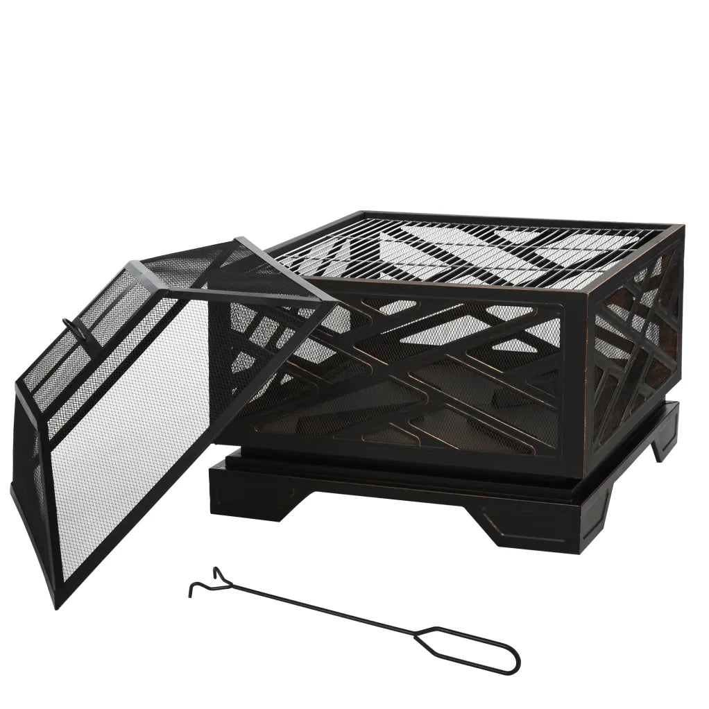 Outsunny Brasero portátil con función barbacoa – Parachispas y atizador