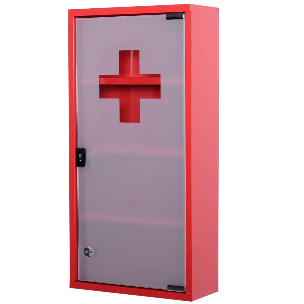HOMCOM Armario de medicamentos con cerradura – Apertura Tip-On y vidrio de seguridad