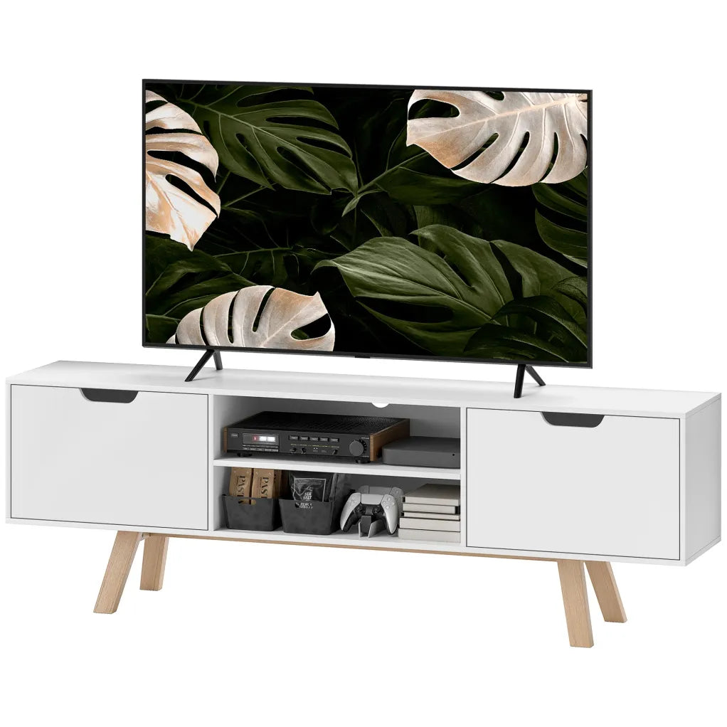 HOMCOM Mueble TV hasta 65″ – Pasacables y 2 armarios, blanco