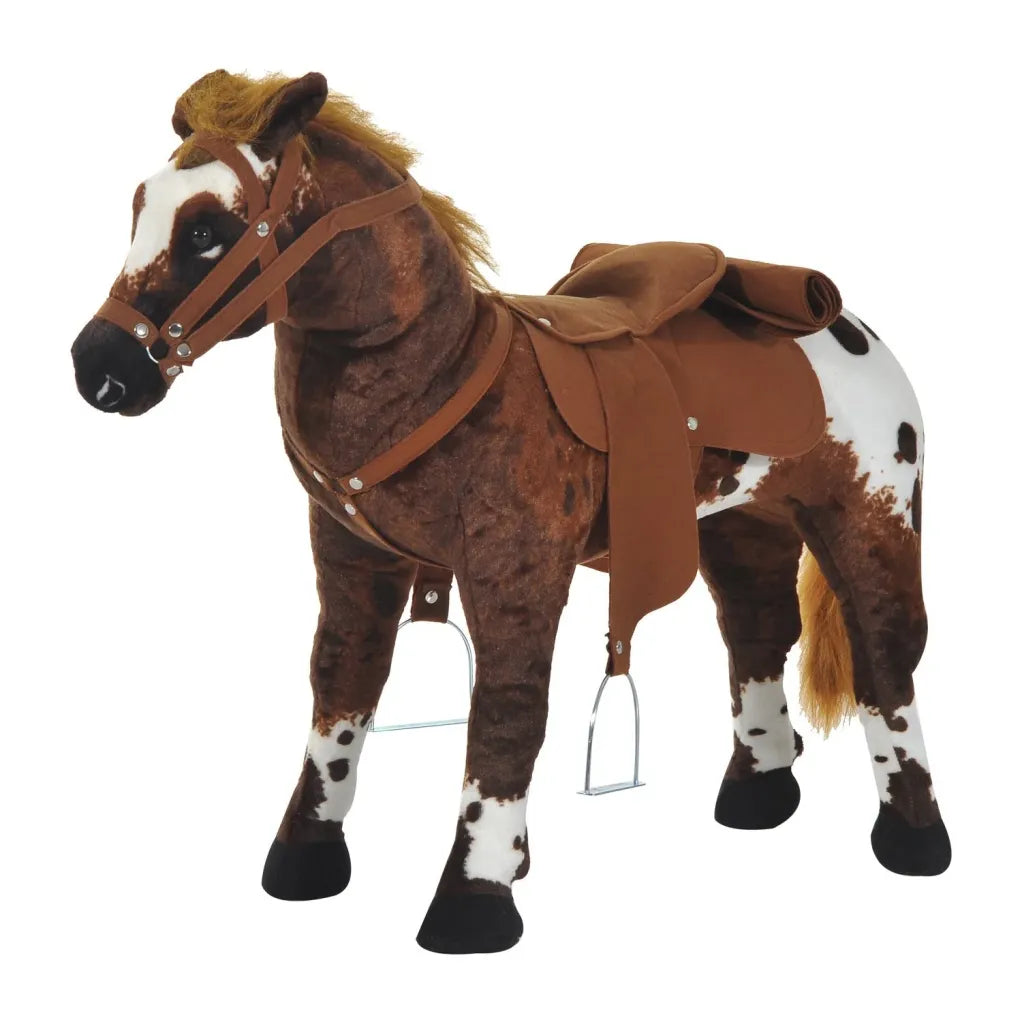 HOMCOM Caballo balancín de peluche con sonidos para niños desde 3 años – Marrón/blanco