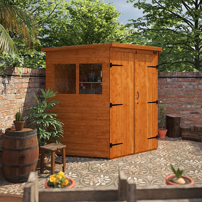 Tiger Deluxe Caseta de jardín esquinera – Caseta premium de madera que optimiza el espacio en el jardín