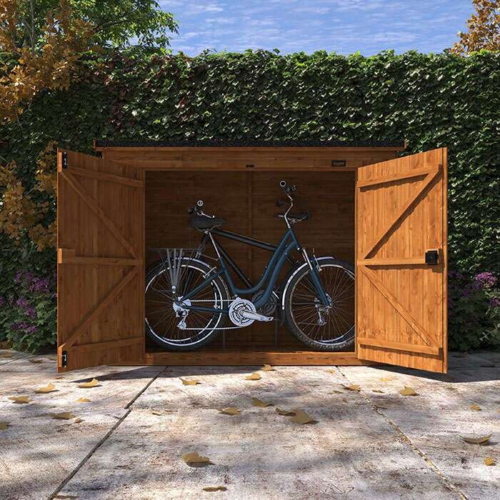 Tiger Pent Box para bicicletas – Refugio robusto de madera con techo a una vertiente para un almacenamiento seguro y protegido de la intemperie