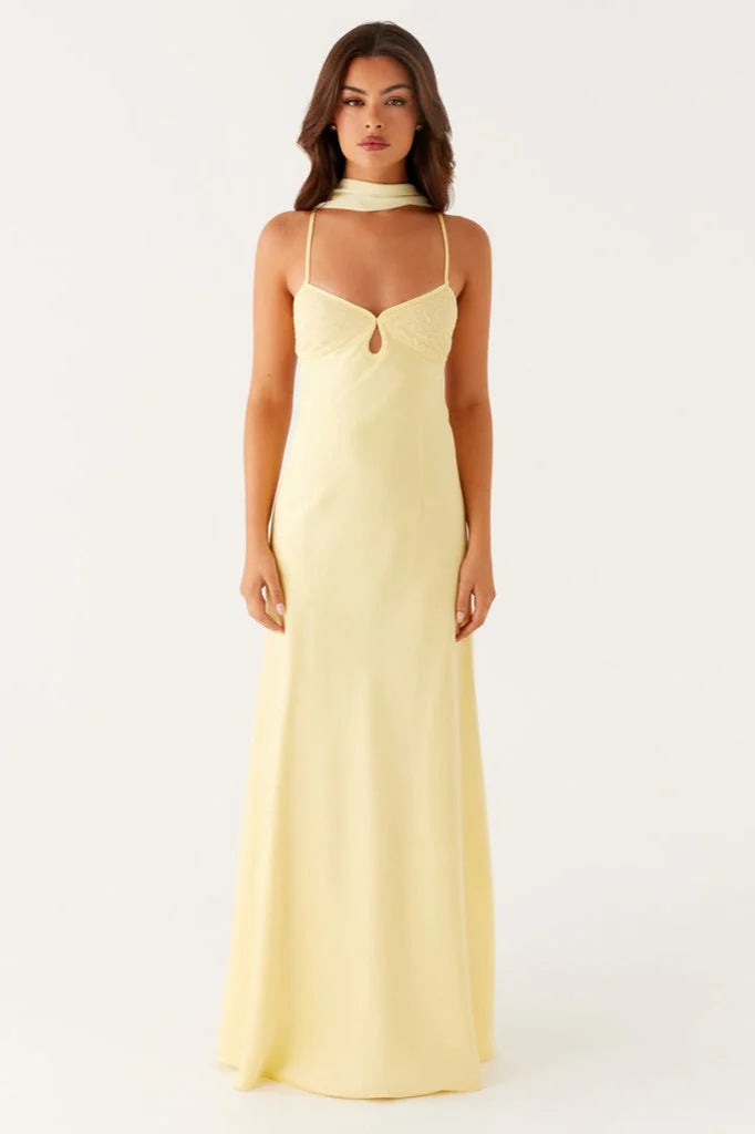 Vestido de Satén Escote en V y Espalda Anudada