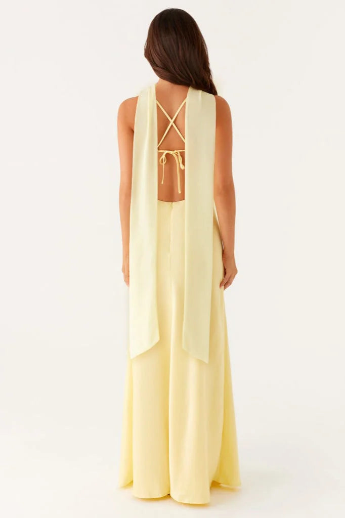 Vestido de Satén Escote en V y Espalda Anudada