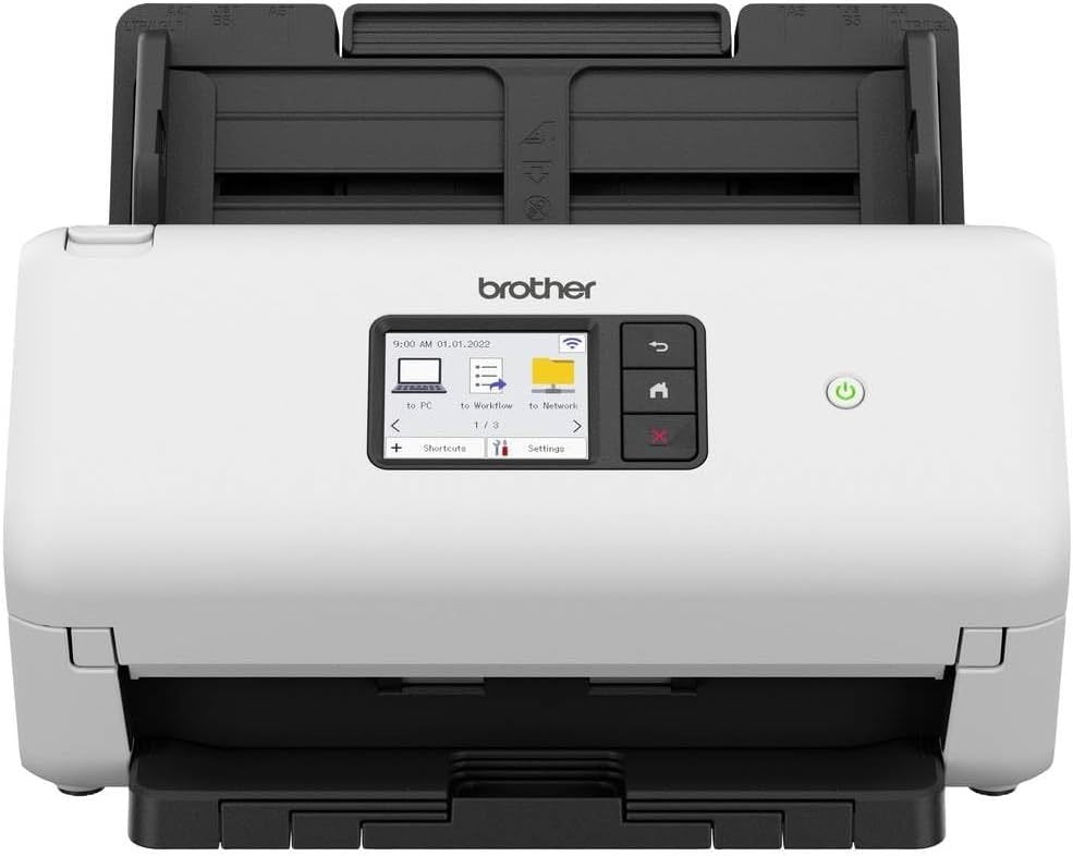 Brother ADS-4500W Escáner de documentos – USB, LAN, Wi-Fi, doble cara, pantalla táctil, blanco