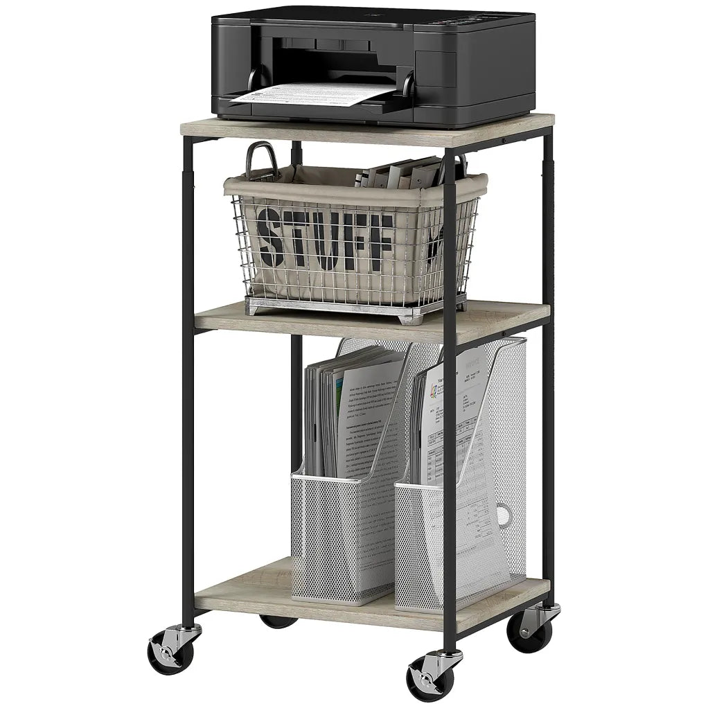 HOMCOM Mesa/carrito para impresora de 3 niveles – Regulable en altura con ruedas
