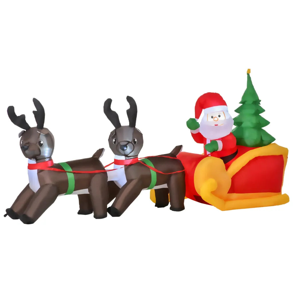 HOMCOM Papá Noel inflable con trineo y renos, LED, IP44