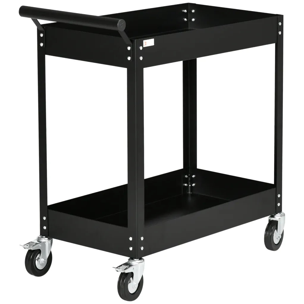 Durhand Carro de taller de 2 niveles de acero laminado en frío con ruedas