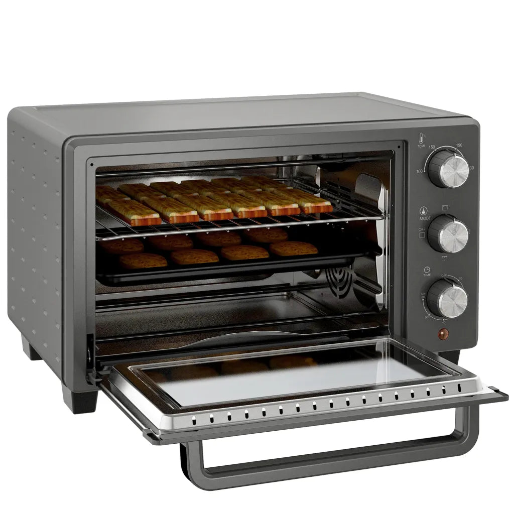 HOMCOM Minihorno multifunción de acero inoxidable con ajuste preciso de temperatura