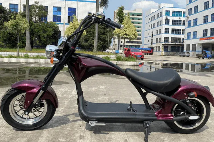 Mangosteen M1P Chopper eléctrico burdeos – Motor brushless 2000 W, hasta 60 km/h, batería 20 Ah, aprox. 60 km de autonomía